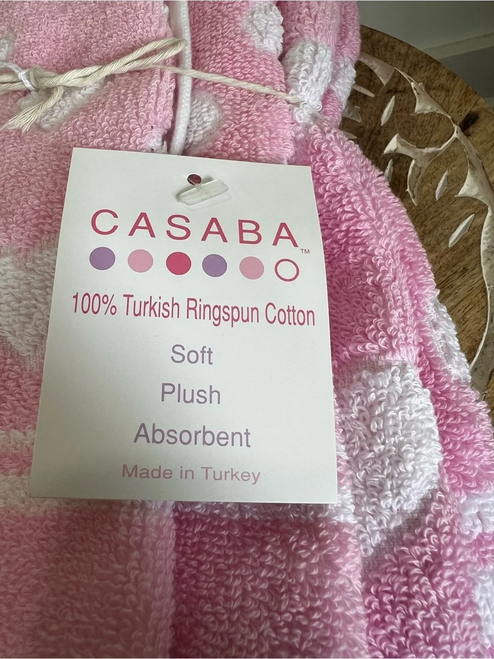 Casaba 100% Turkish Ringspun Cotton Pink Heart Towel Set 1-hand 2-wash towels